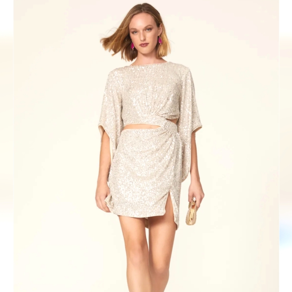 Bardot Alessandra Champagne Sequin Cutout Mini Dress Size XS